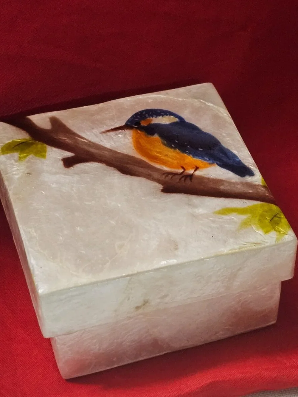 New Set (3) Hand-painted birds capiz shell trinket keepsake box from Philippines